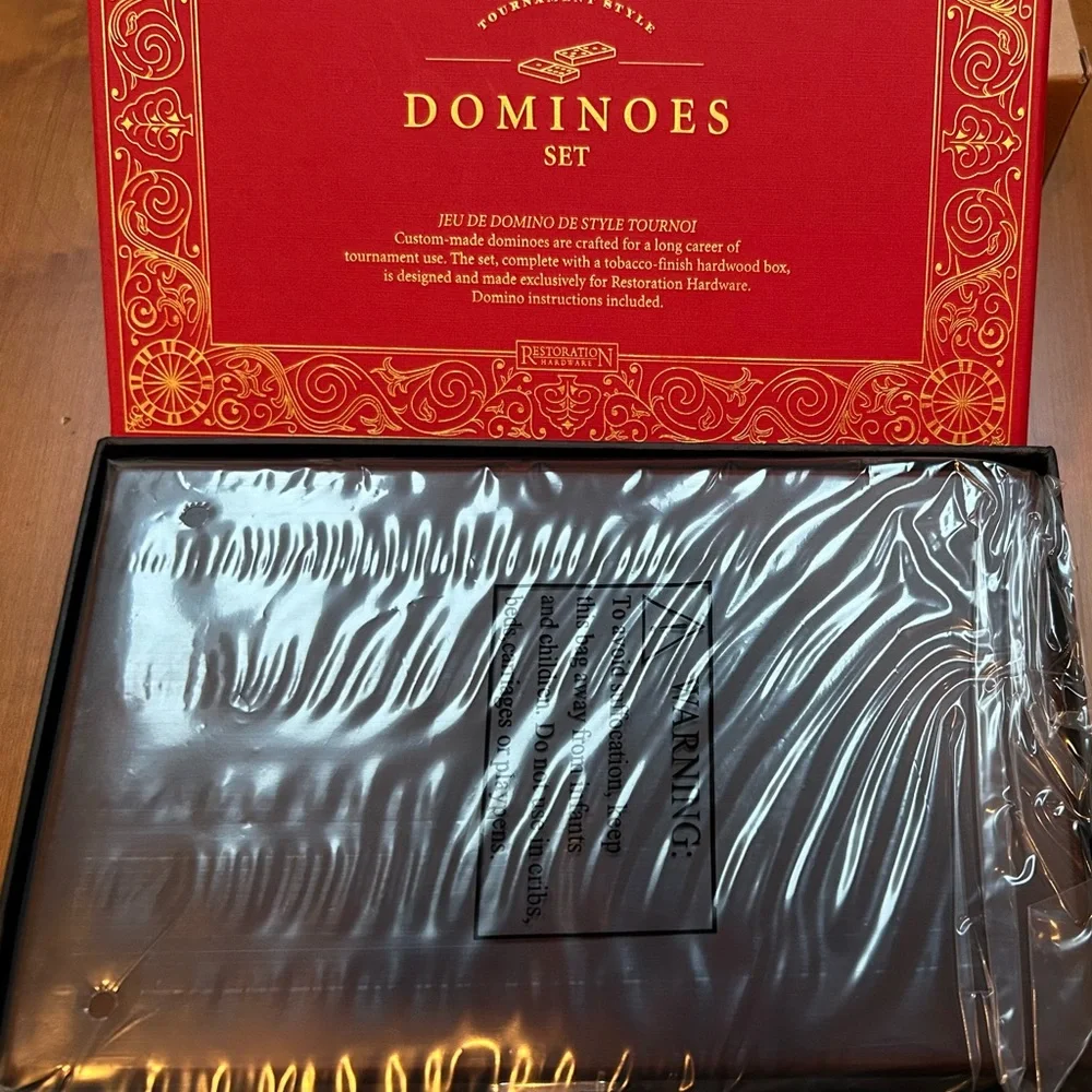Restoration Hardware NIB Dominoes Set beautifully stored in a Mahogany Box